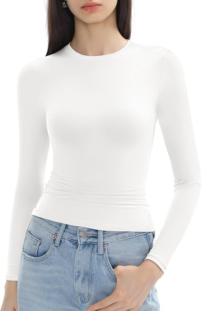 Women's Long Sleeve Shirts Crew Neck Slim Fit Going Out Tops Basic Tees Barely There Collection | Amazon (US)