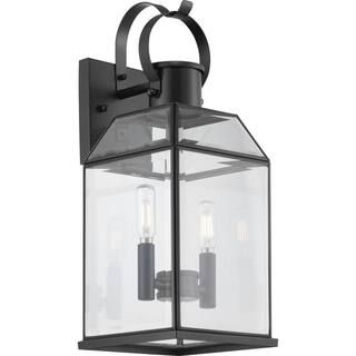 Progress Lighting Canton Heights 18 in. 2-Light Matte Black Transitional Outdoor Wall Lantern wit... | The Home Depot