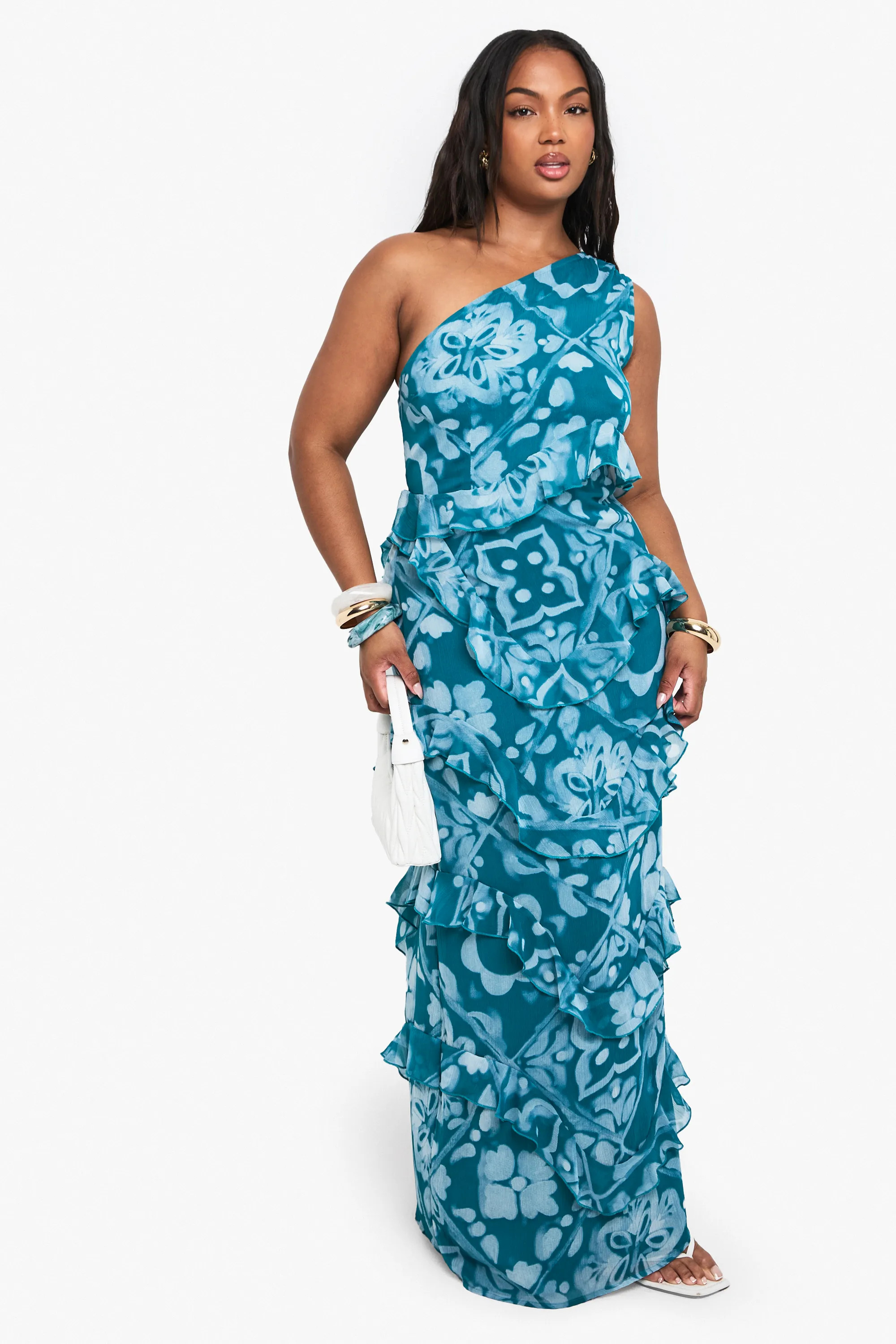 Dresses | Plus Tile Print Chiffon Asymmetric Maxi Dress | boohoo | Boohoo.com (UK & IE)