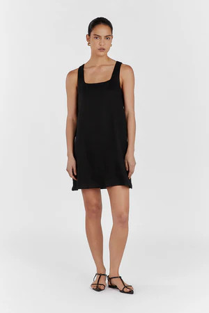 SHANNON BLACK LINEN MINI DRESS | DISSH