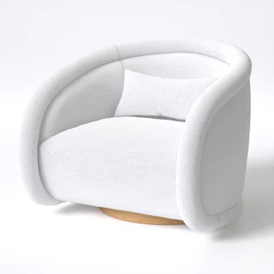 Swivel Accent Chair – 34″ Wide, Frosty White Bouclé Upholstery, 360° Swivel with Solid Wood Base, Modern Living Room Chair | Wayfair North America