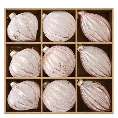 DN DECONATION Pink Glass Christmas Ornaments Hanging Ball Ornament Set with Glitter Assorted Teardrops, Spheres & Lantern Matte Christmas Tree Decorations Vintage Home Party (9PCS, Pink) | Amazon (US)