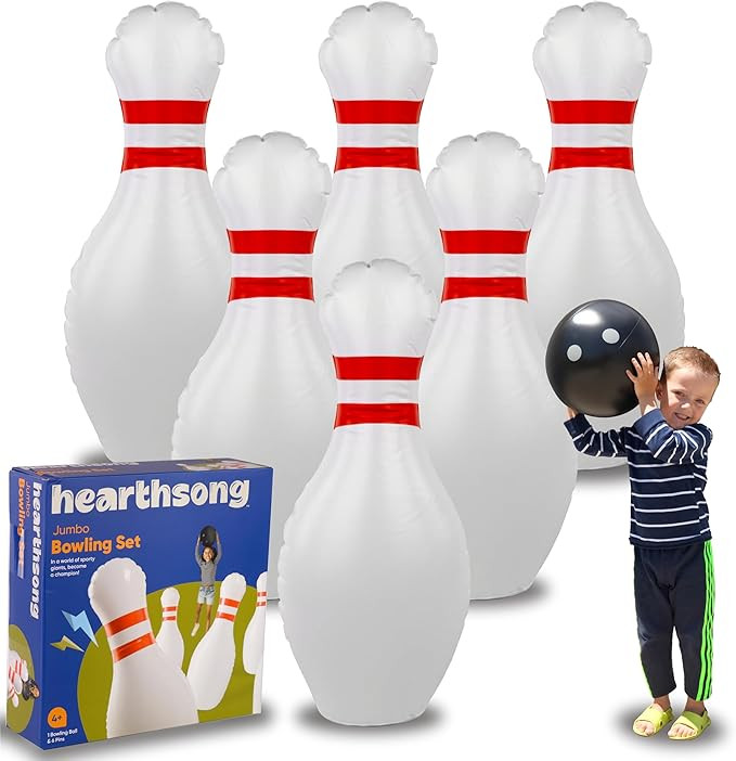 HearthSong Giant Indoor/Outdoor Inflatable Bowling Game for Kids' with Six 18" H Pins and 12.5" D... | Amazon (US)