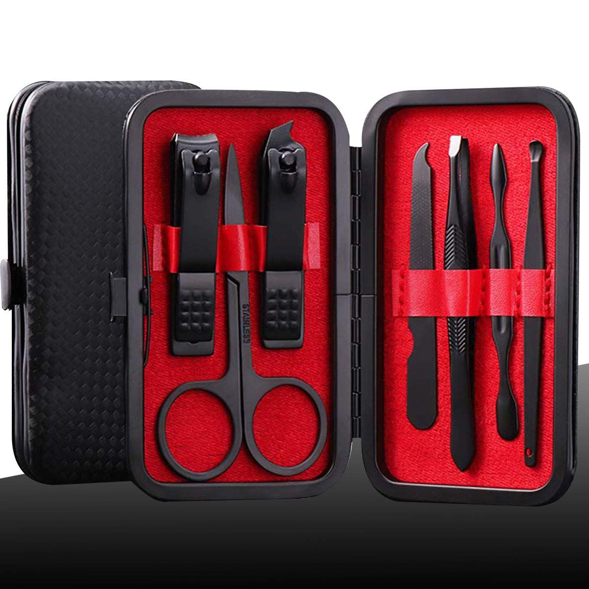 Manicure Kit Nail Clippers Set Stainless Steel Professional Pedicure Black 7 in 1 Grooming Kit Na... | Amazon (US)