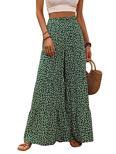 Floerns Women's Floral Print High Waist Beach Wide Leg Palazzo Pants Green Floral M | Amazon (US)