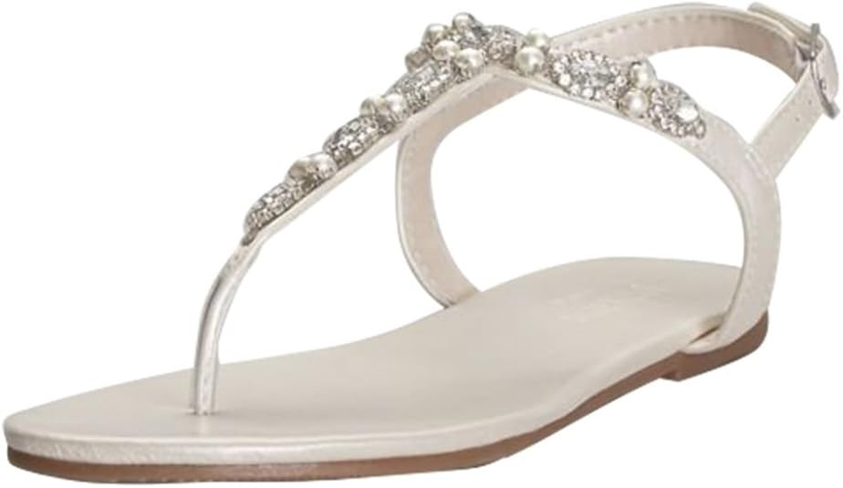 David's Bridal Pearl and Crystal T-Strap Sandals Style Sarina | Amazon (US)