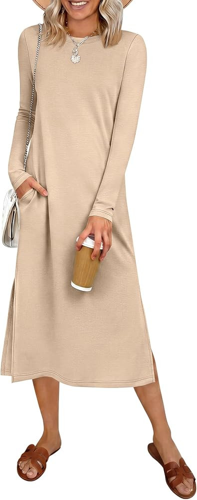 ANRABESS Women's Fall Long Sleeve Midi Dress with Pockets | Amazon (US)