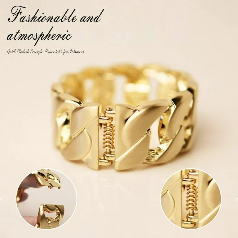 Gold Cuff Bangle Bracelets for Women Gold Plated Wide Wire Chunky Cuff Bracelets Hammered Irregul... | Walmart (US)