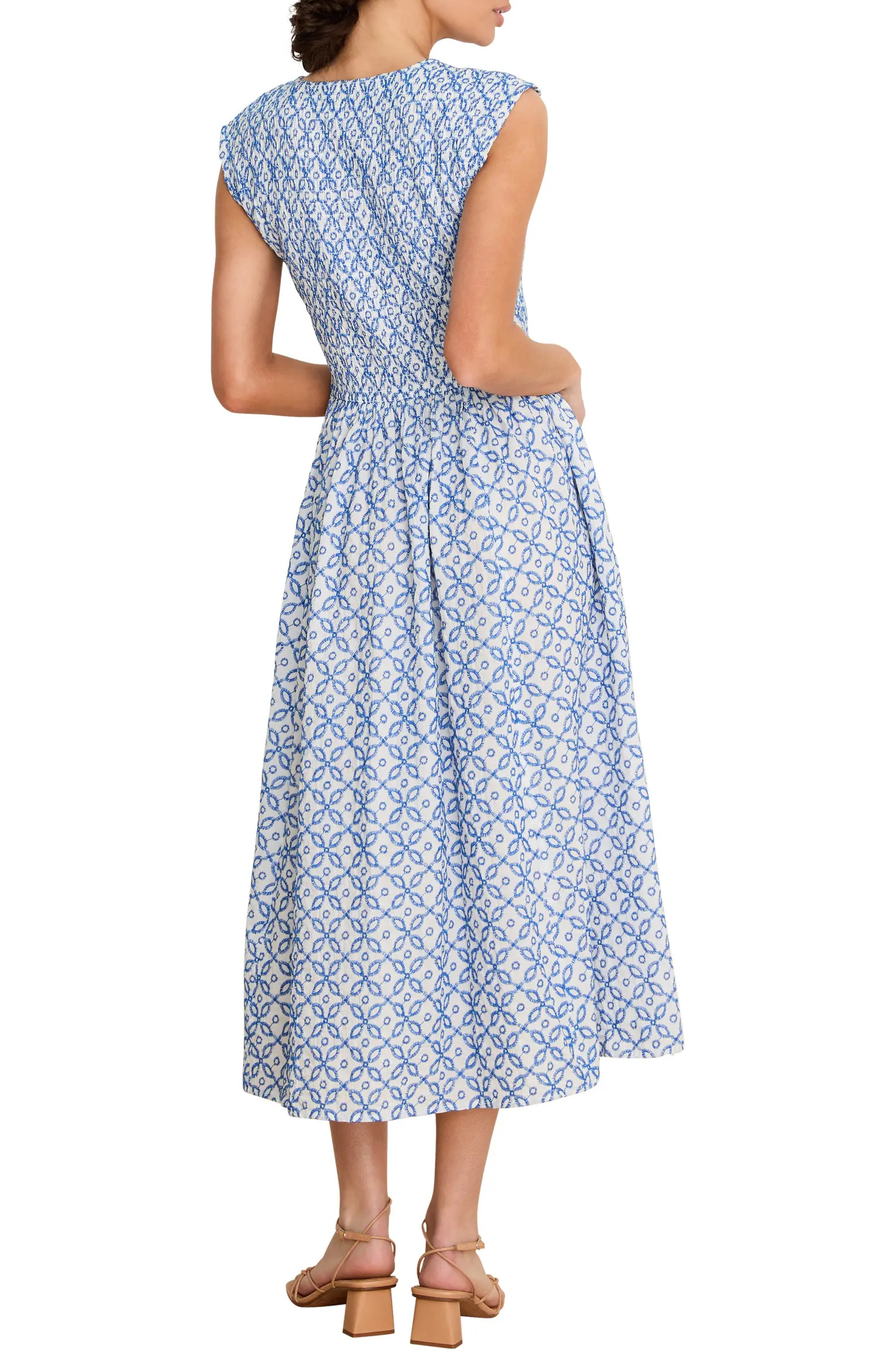 Amelia Embroidered Tile Cotton Midi Dress | Nordstrom