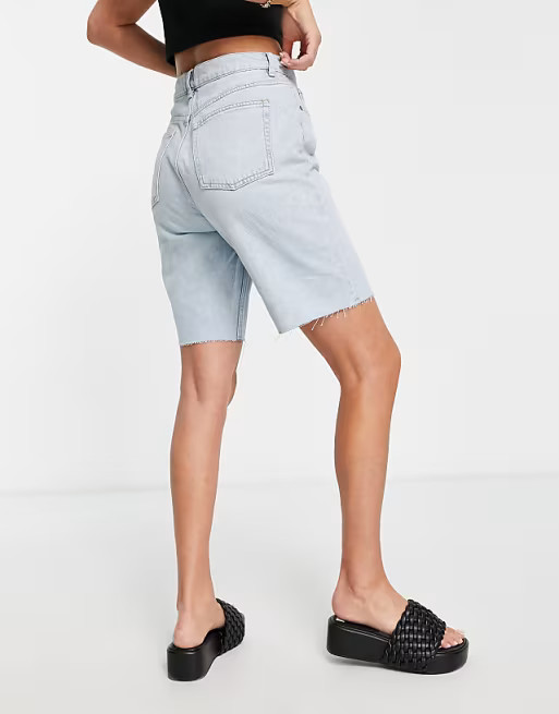 & Other Stories organic cotton  low waist long line shorts in oakman blue | ASOS (Global)