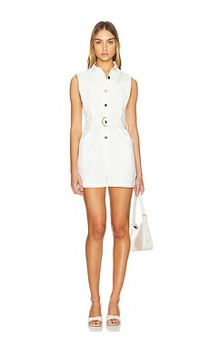 Karina Grimaldi Diana Denim Romper in White from Revolve.com | Revolve Clothing (Global)