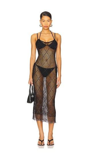 Lovers and Friends Katja Beaded Crochet Midi Dress in Black. - size M | Revolve Clothing (Global)
