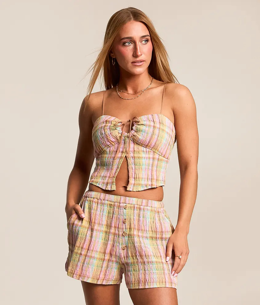 Plaid Split Front Cropped Tank Top | Buckle