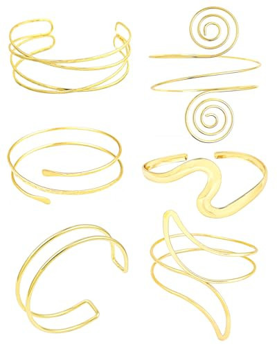 YUYASSJY Minimalist Gold Arm Cuff Bracelet Upper Arm Band Cuff Bangle for Women Adjustable Armband Set 6 Pieces (6pc B) | Amazon (US)