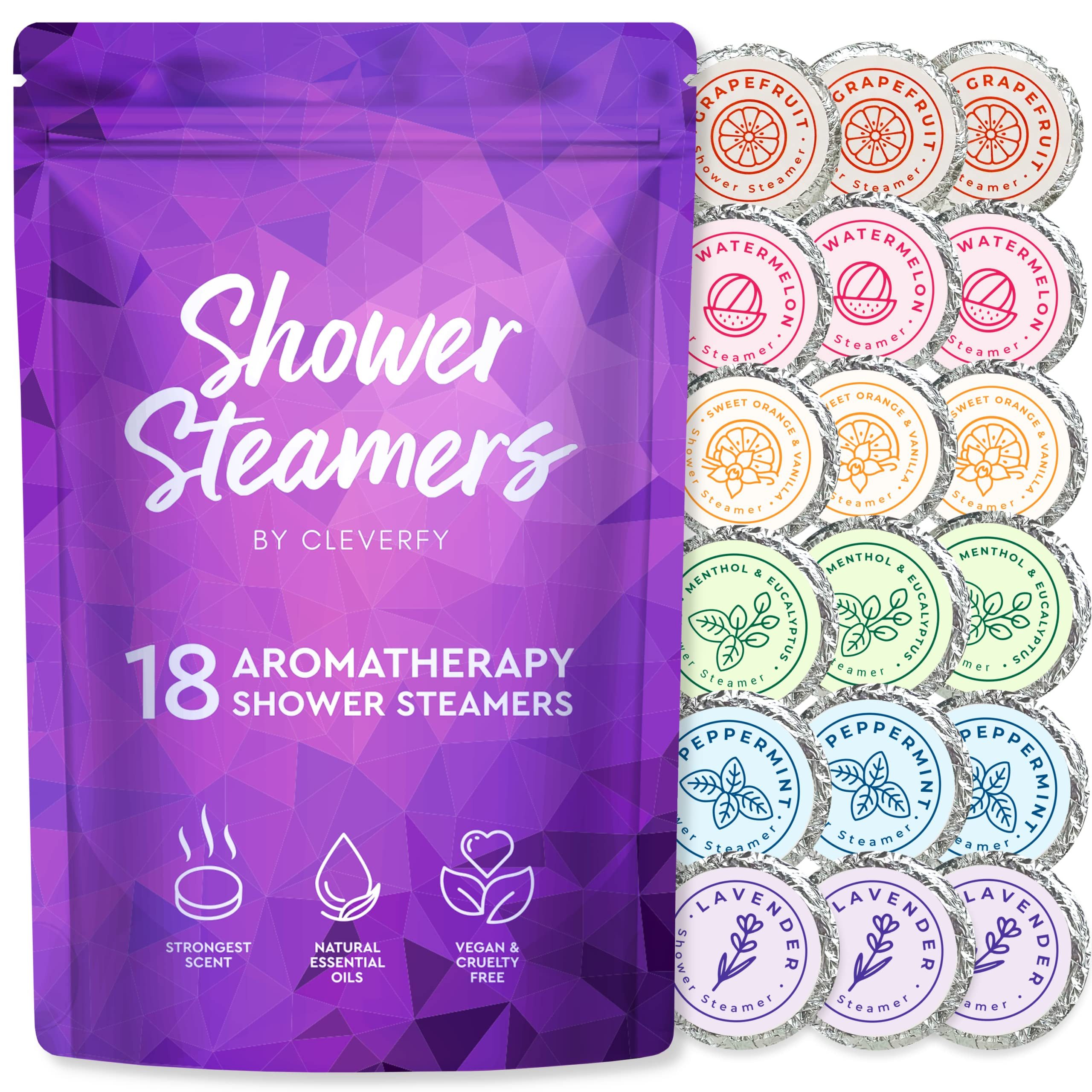 Cleverfy Aromatherapy Shower Steamers - 18 Pack of Shower Bombs with Essential Oils. Purple Set: Sel | Amazon (US)