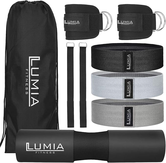 Lumia Fitness 7 Piece Glute Workout Kit, Barbell Squat Pad, 3 Fabric Resistance Bands, 2 Ankle St... | Amazon (US)