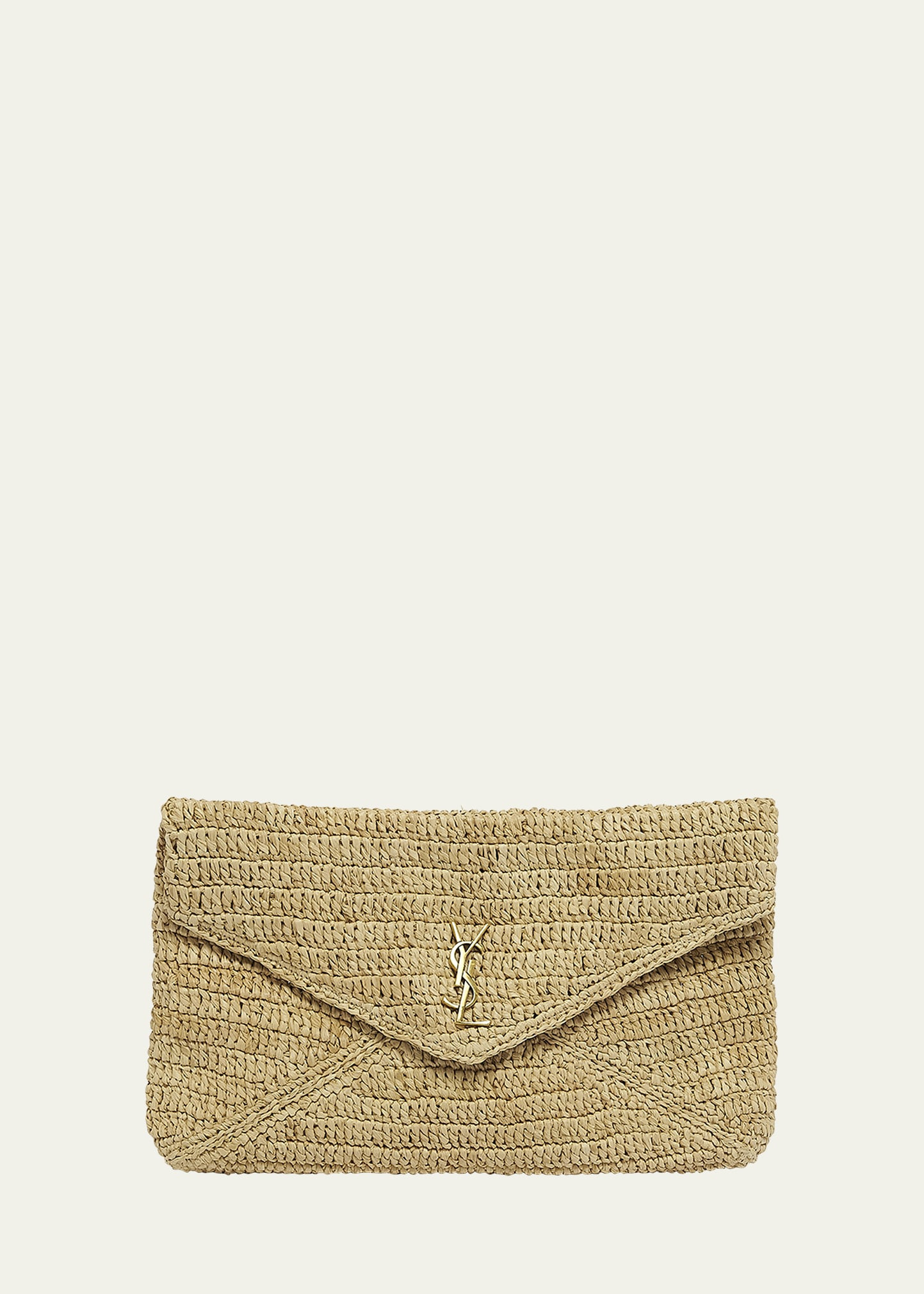 Saint Laurent Large YSL Envelope Pouch Clutch Bag in Raffia & Leather | Bergdorf Goodman