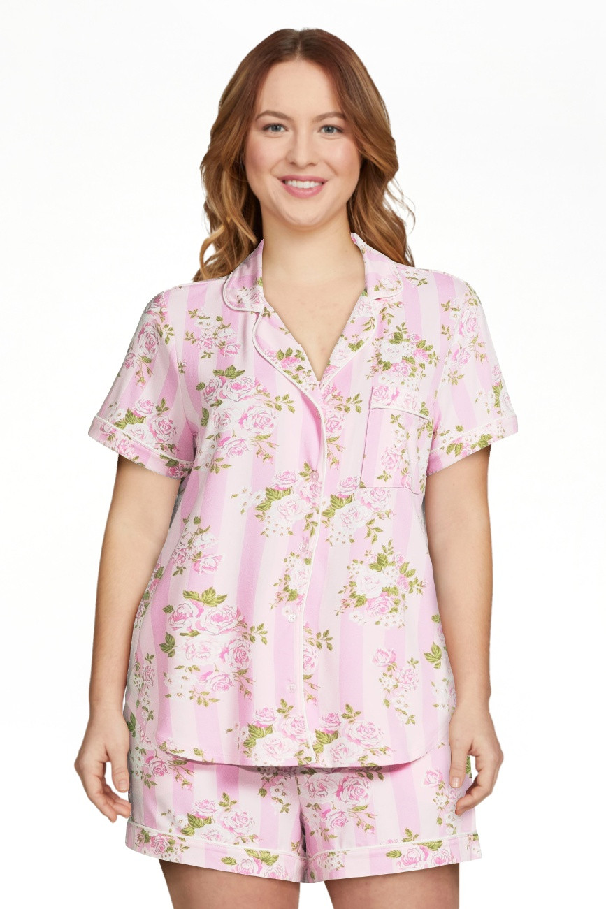 Joyspun Women's Dreamy Soft Collection Notch Collar Top and Shorts Pajama Set, 2-Piece, Sizes XS-... | Walmart (US)