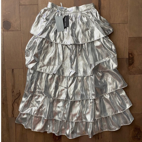 NWT Antonio Melani x Born on Fifth Aurelia Metallic Silver Tiered Ruffle Skirt 4 | Poshmark