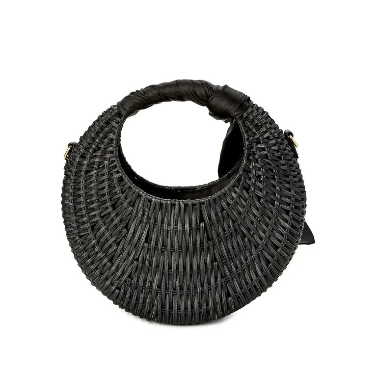Scoop Women's Small Straw Crescent Crossbody Bag, Black | Walmart (US)
