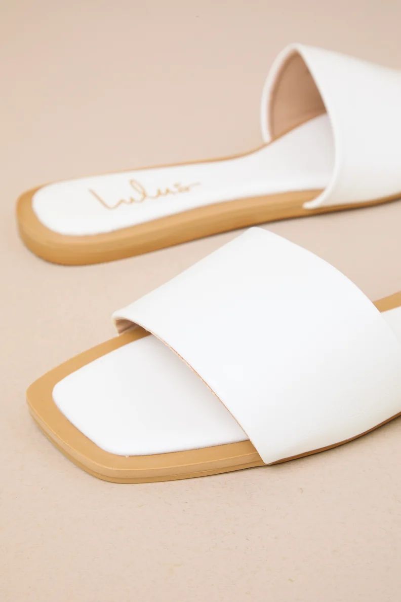 Brenner White Flat Square-Toe Slide Sandals | Lulus