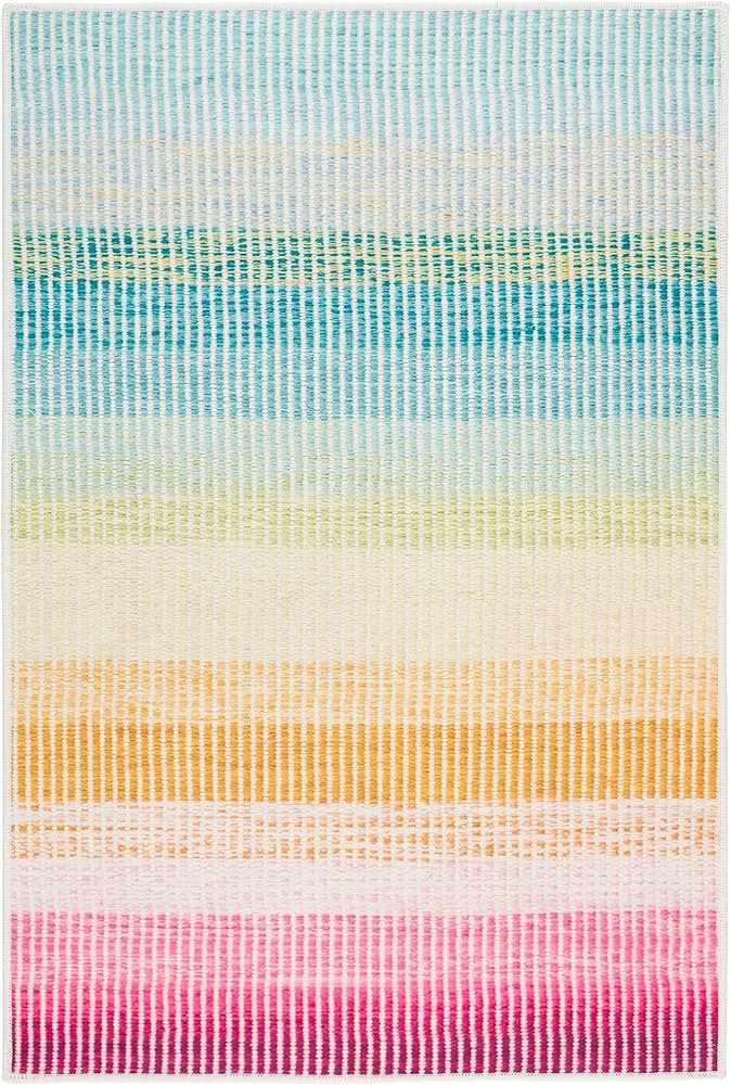 Dash & Albert Watercolor Horizon Machine Washable Rug, 5 X 8 Feet, Multi Stripe Pattern | Amazon (US)