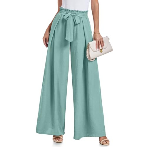 Lepunuo Wide Leg Pants for Women High Waisted Palazzo Pants Work Casual Flowy Tie Knot Trousers with Pockets | Amazon (US)