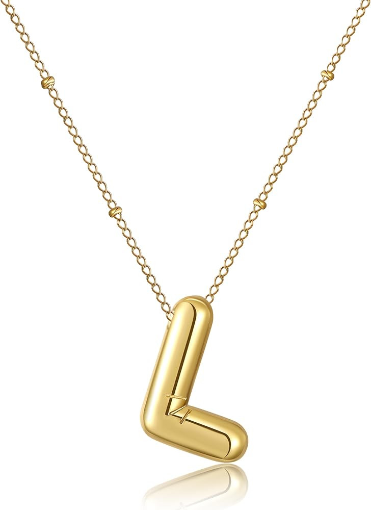 HSWYFCJY Bubble Letter Necklace for Women,14K Gold Plated Dainty Balloon Initial Pendant Necklace... | Amazon (CA)