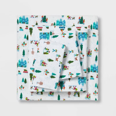Queen Christmas Flannel Sheet Set Snowy Village - Wondershop™ | Target