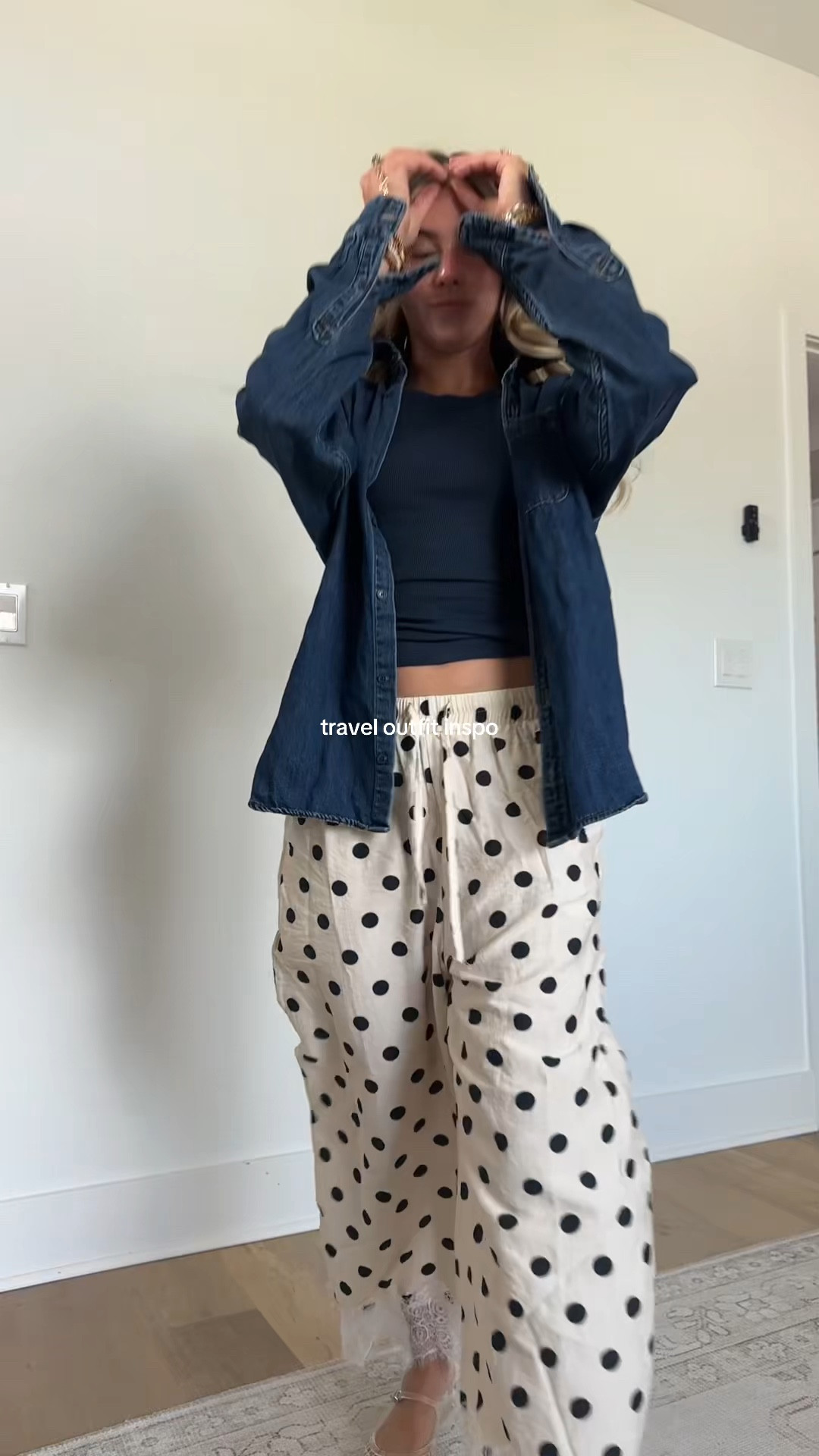 Airport travel outfit today. I’m wearing my @abercrombie   denim button down shirt size large layered overtop my @nuuds   slinky ribbed tank top size XS with my amazon Athlisan Womens Polka Dot Wide Leg Palazzo Pants High Waisted Summer Lace Trim Cropped Baggy Trousers with Pockets size XS pants. I brought my @Dagne Dover London carry all tote bag with my @beistravel beistravel beistravel maple suitcases.

#LTKootd #LTKTravel #LTKdayinmylife