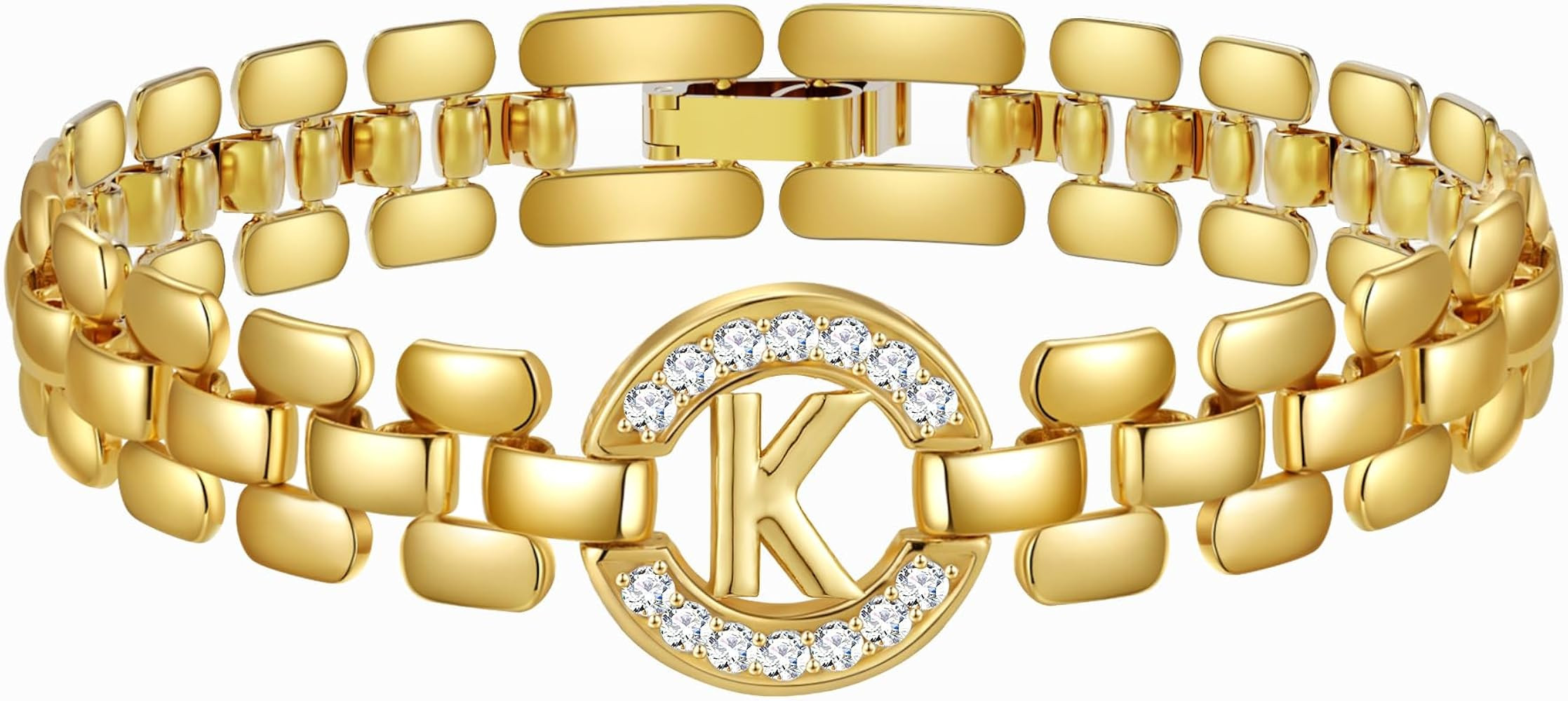 WEDDINEN Initial Bracelets for Women, 14K Gold Plated Letter A-Z Bracelets with Diamonds,Thick Ch... | Amazon (US)