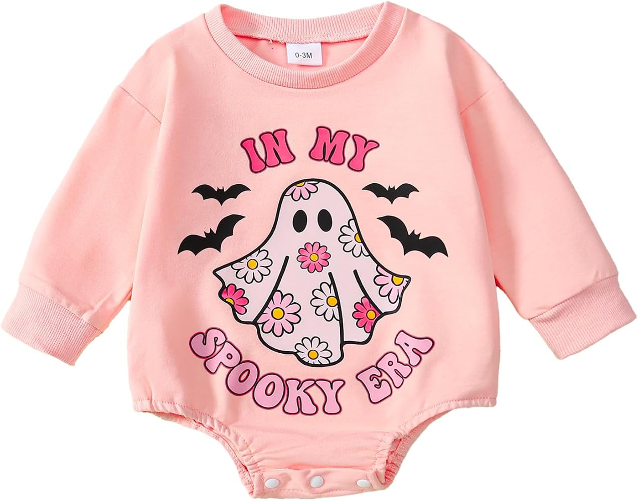 Baby Girl Halloween Outfit Ghost/Pumpkin Romper Fall Bubble Bodysuit 0-18M | Amazon (US)
