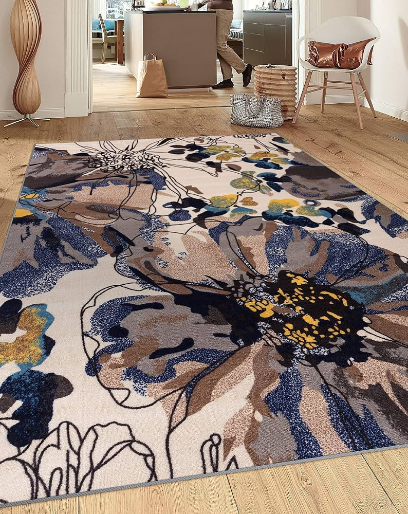 Rugshop Modern Bright Flowers Non-Slip (Non-Skid) Area Rug 5 X 7 (5' 3" X 7' 3") Cream | Amazon (US)