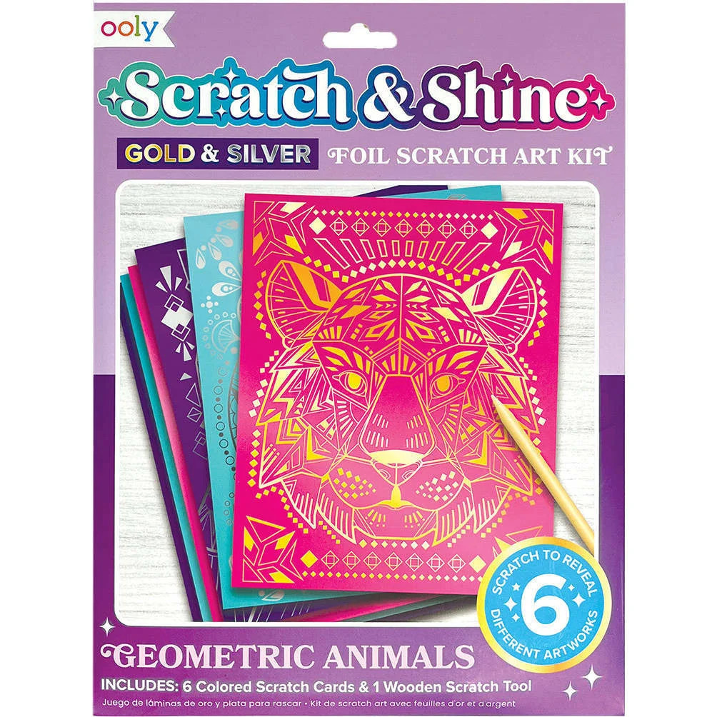 Scratch & Shine Foil Scratch Art Kits, Geo Animals (Set of 7) | Maisonette