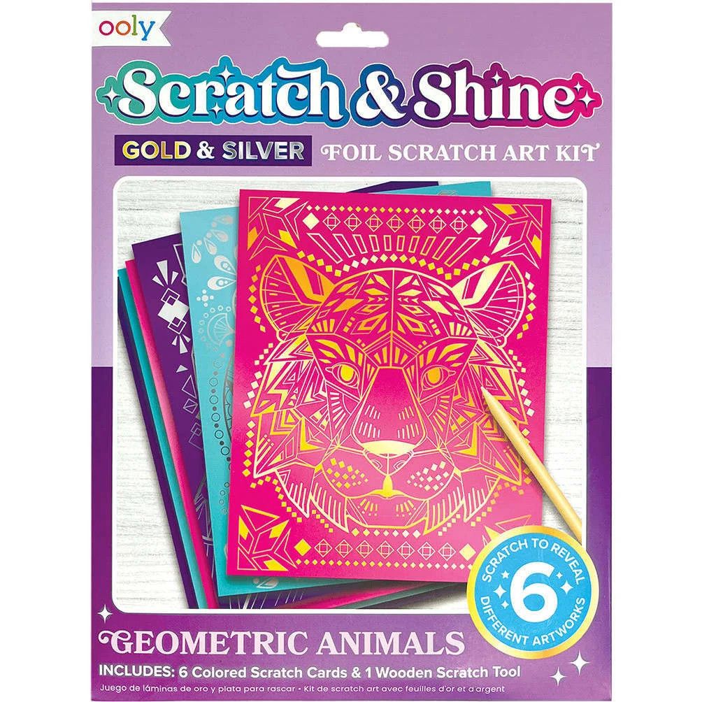 Scratch & Shine Foil Scratch Art Kits, Geo Animals (Set of 7) | Maisonette