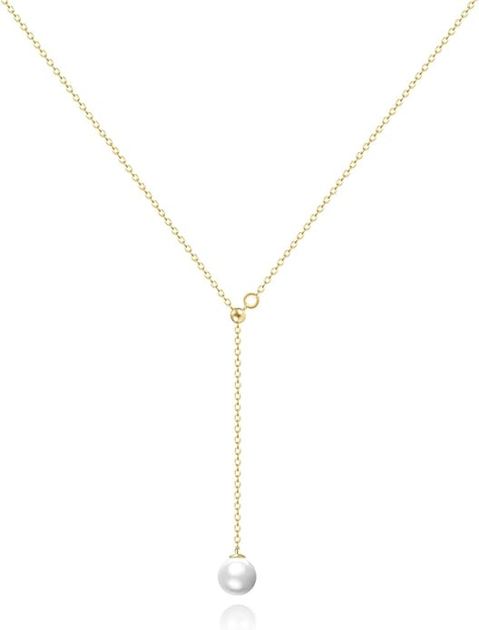 Zeffy Lariat Gold Necklace for Women, Dainty Long Necklace 14k Gold/Silver Plated Layered CZ Bead... | Amazon (US)