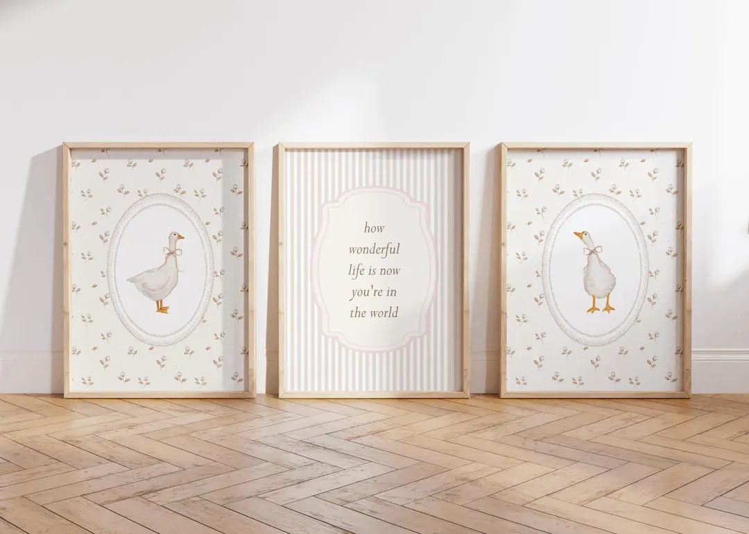 Vintage Goose Nursery Wall Art, How Wonderful Life is Now You're in the World Print, Neutral Flor... | Etsy (US)