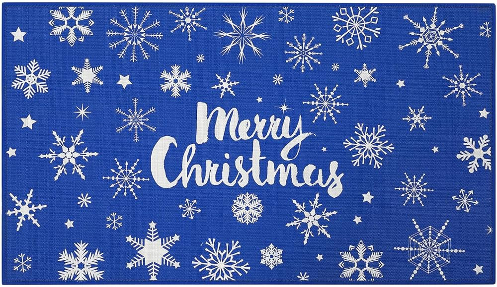 CAROMIO Christmas Doormat Merry Christmas Door Mat Blue Snowflakes Non-Slip Indoor Outdoor Front ... | Amazon (US)