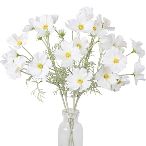 IPOPU White Daisy Flowers Artificial Cosmos 5PCS White Fake Wildflowers 24.5" Silk Flowers with Stems for Home Decor Indoor Artificial Daisies for Wedding Bouquets Floral Craft | Amazon (US)