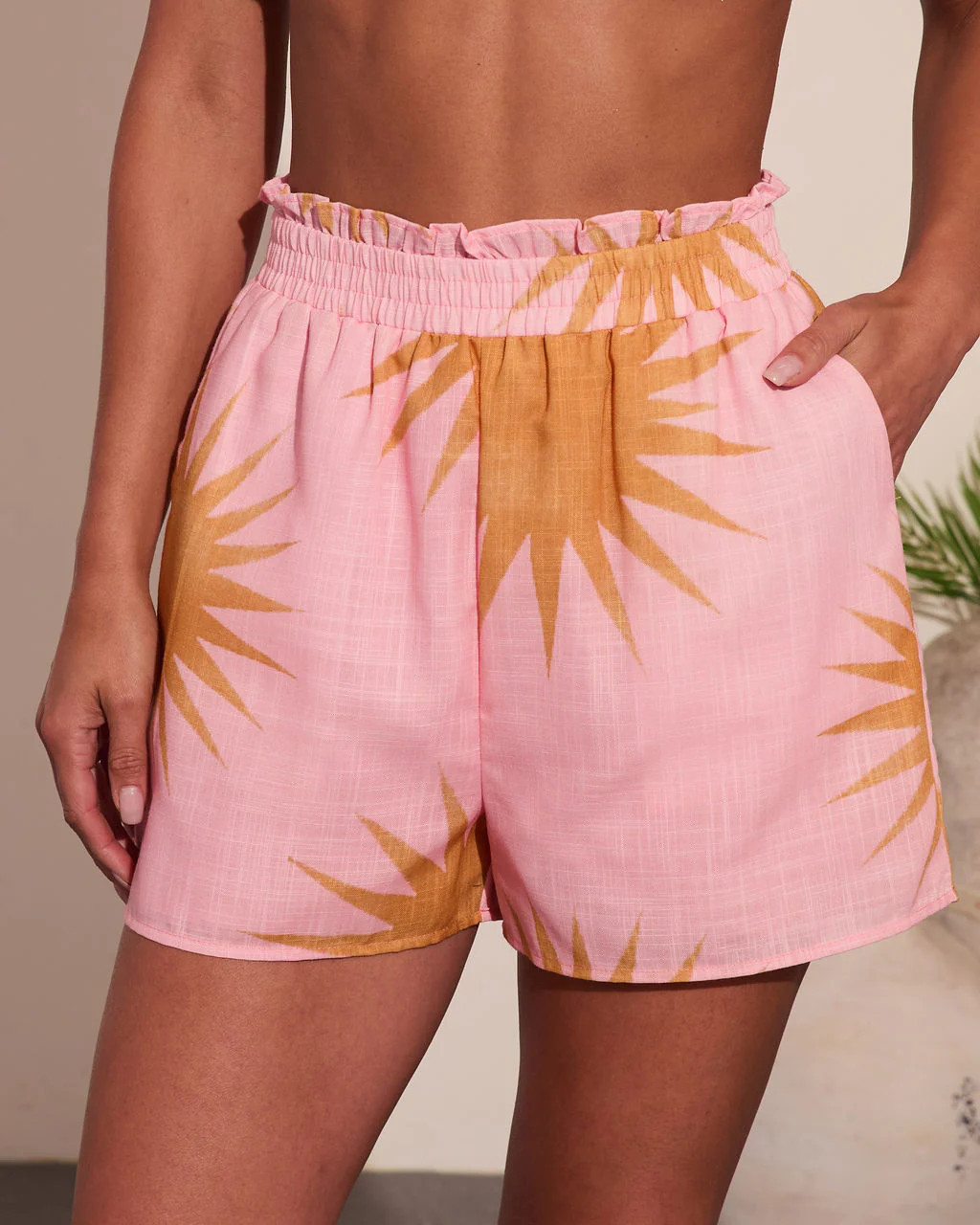 Sunny State Sunburst Print Linen Shorts | VICI