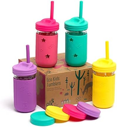 Elk and Friends Kids & Toddler Cups | The Original Glass Mason jars 8 oz with Silicone Sleeves & ... | Amazon (US)