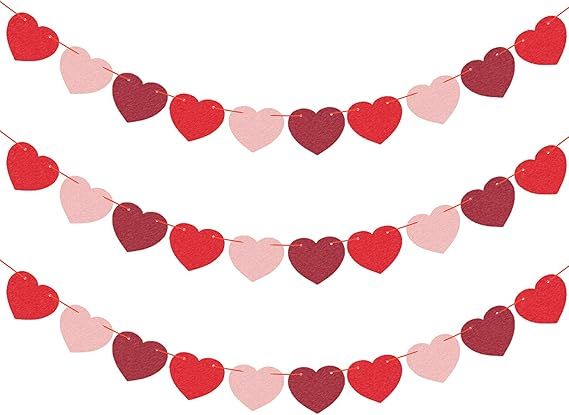 JOZON 3 Pack Felt Heart Garland Banner NO DIY Valentines Day Banner Decorations for Anniversary, ... | Amazon (US)