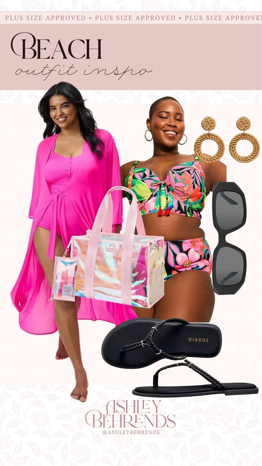 I’m completely obsessed with the colors 🌸🍋‍🟩🍋of this plus approved beach outfit. I paired it with black accessories and the cutest iridescent pink beach bag that’s also waterproof. I love the fit of this bathing suit and how flattering is on my fellow baddies with bellies. 
Summer outfit inspo, beach inspired outfit, colorful bathing suit

#LTKPlusSize #LTKSwim #LTKSeasonal