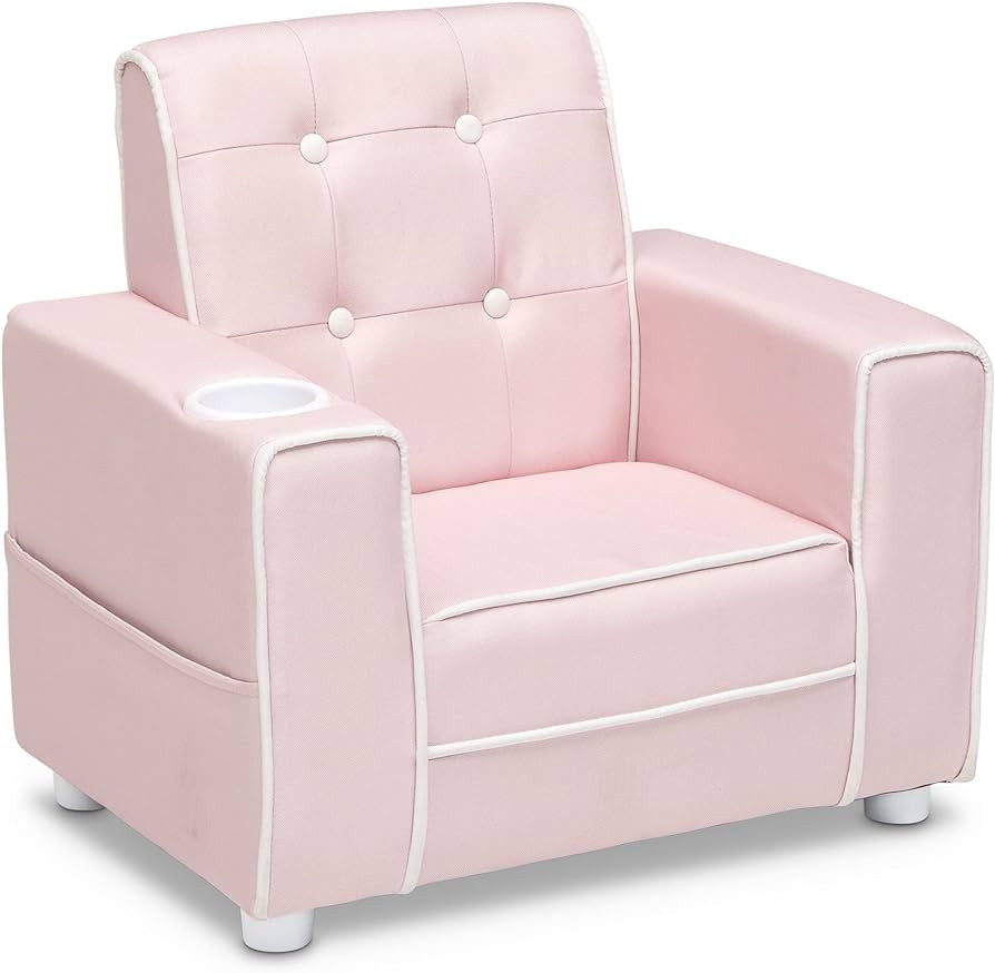 Delta Children Chelsea Kids Upholstered Chair with Cup Holder, Pink | Amazon (US)