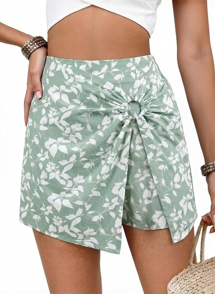 Dokotoo Summer Shorts Skorts for Women Boho Floral Print Elastic Waist Asymmetrical Hem Beach Min... | Amazon (US)