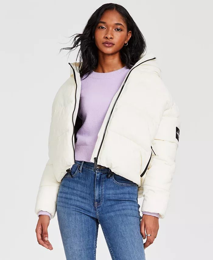 Calvin Klein Jeans Women's Cropped Hooded Puffer Jacket - Macy's | Macy's