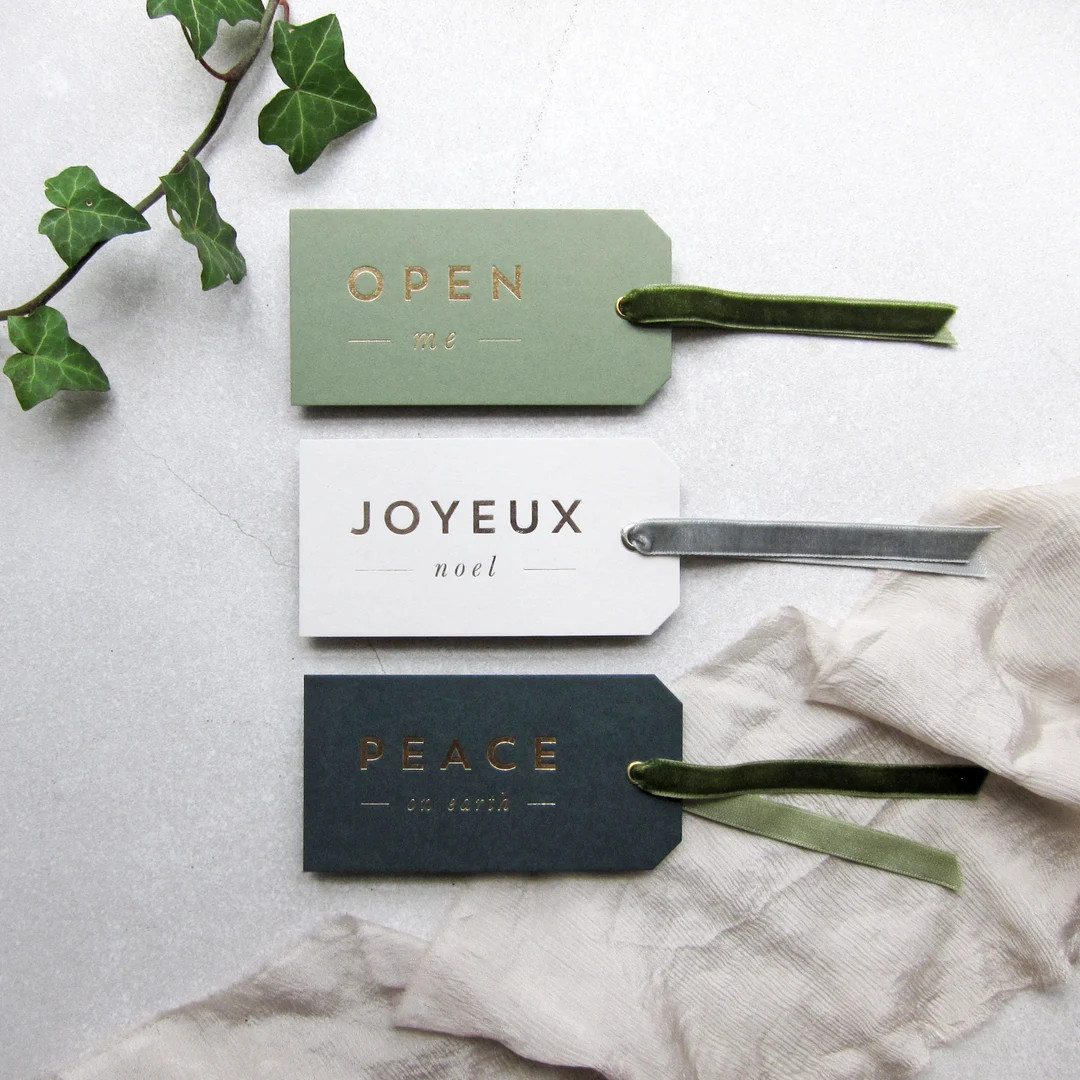 Letterpress Christmas gift tags foil gold silver green grey pack labels swing luxury tag xmas | Etsy (US)