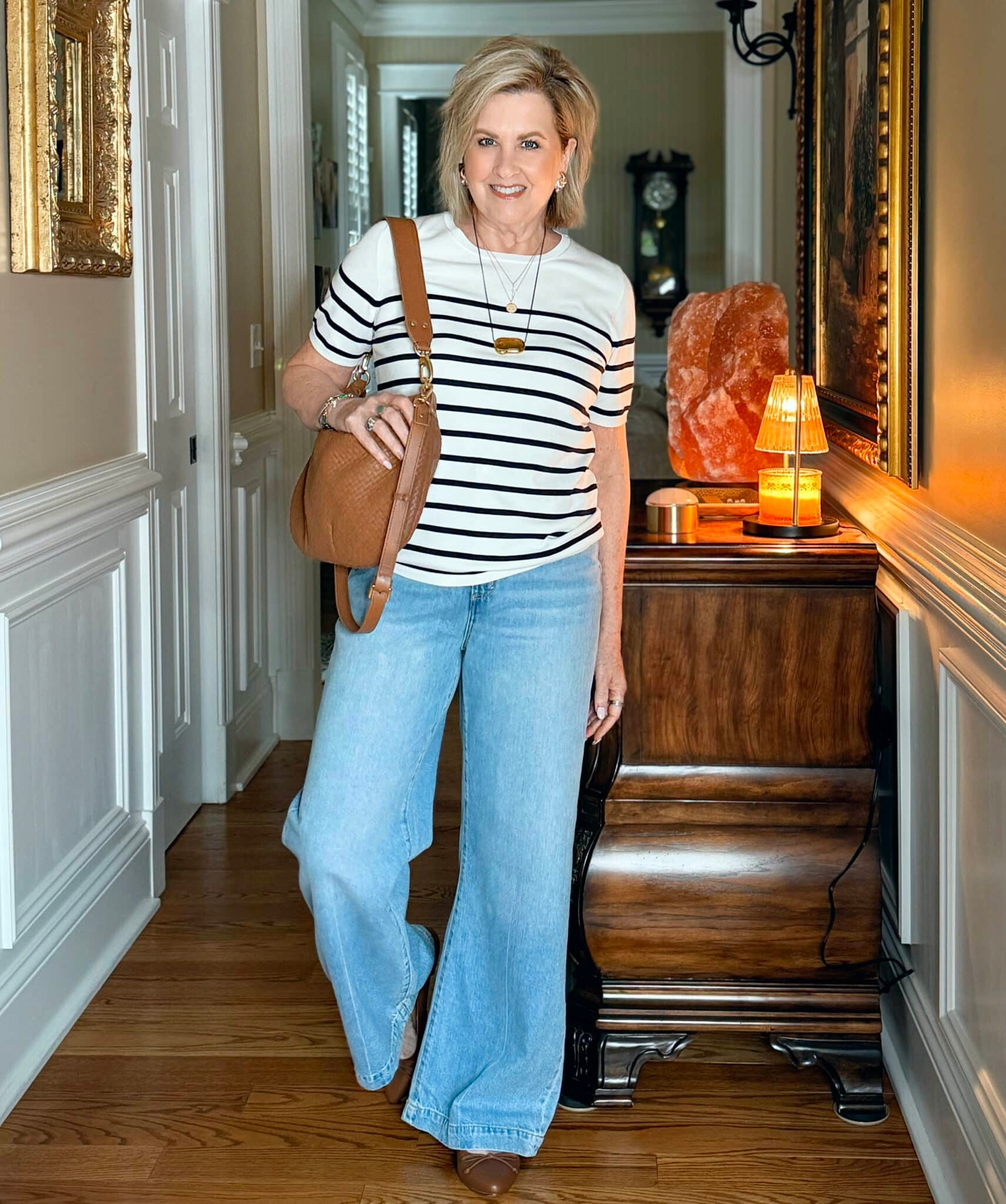 Fall transition outfit! Striped sweater tee size large | the trouser jean size 6 | crescent  handbag | ballet flats 

#LTKStyleTip #LTKWorkwear #LTKOver40