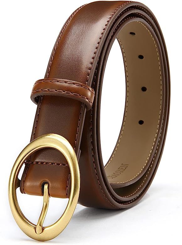 Womens Belts for Jeans, CR Womens Leather Belt with Gold Buckle, 1.15" Width Ladies Casual Belts for | Amazon (US)