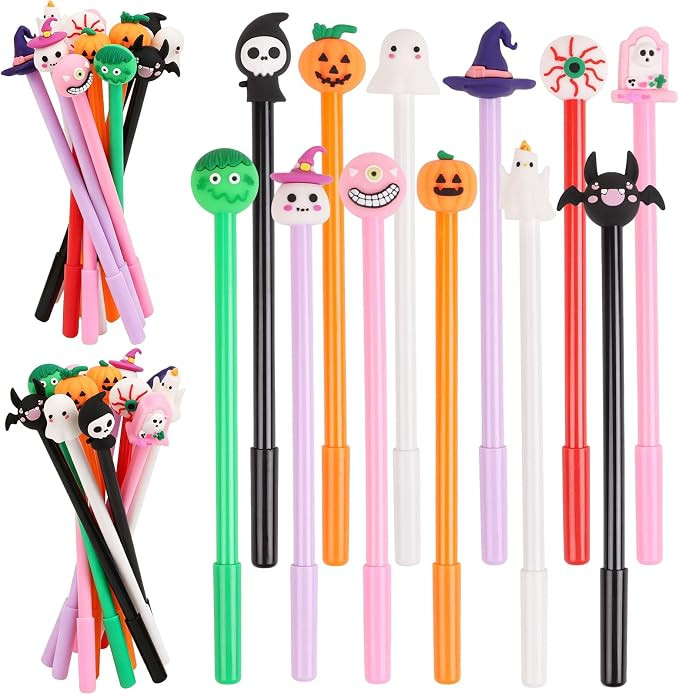 CCINEE 24 Pcs Halloween Pens, 12 Styles Cute Cartoon Ghost Pumpkin Witch Hat Skull Bat Gel Ink Pe... | Amazon (US)